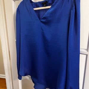 Ann Taylor Cobalt Blue V-Neck Blouse Medium Long Sleeve Layering Top